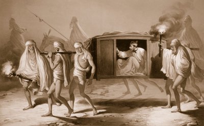 Postkoets in Indiase stijl in de Punjab tussen Loudiana en Amritsar, uit 